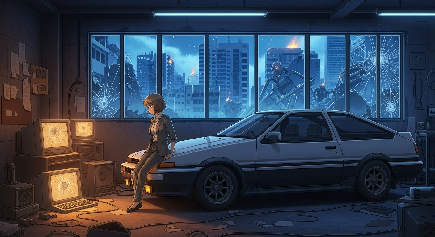 Gemini Imagen 4 Preview – Pensive Quiet in a Neon-Scarred Garage